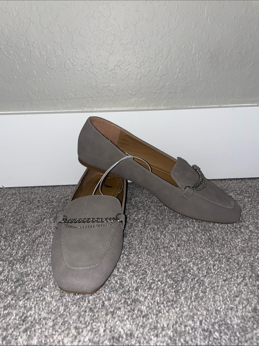 Report Taupe Suede Chain-Trim Loafers